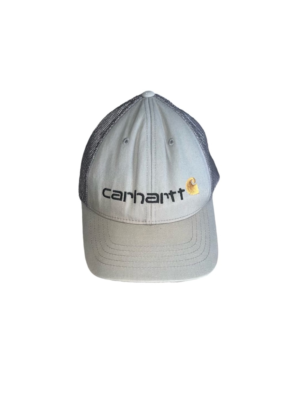 Carhartt Gray & Yellow Logo Mesh Back Trucker Cap Hat Workwear Outdoor Fishing